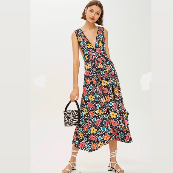 topshop white floral plunge midi dress